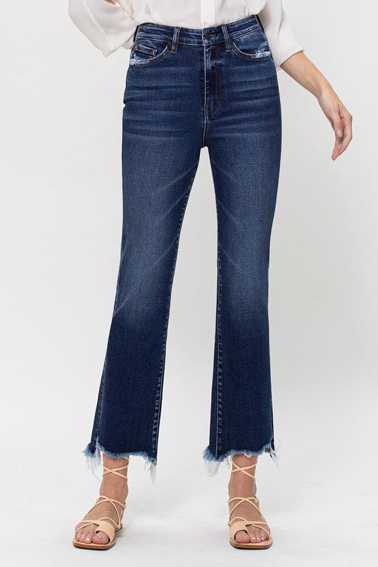 High Rise Distressed Hem Kick Flare Jeans - Tigbul's Variety Fashion Shop