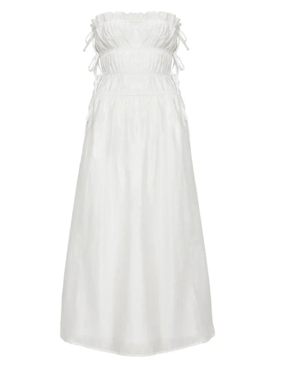 Strapless Smocked Mini Dress with Asymmetric Hem - Tigbul's Variety Fashion Shop