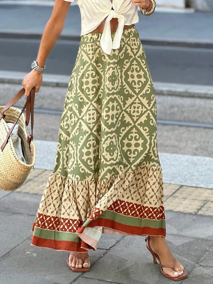 Geometric Elastic Waist Maxi Skirt - Tigbul's Variety Fashion Shop