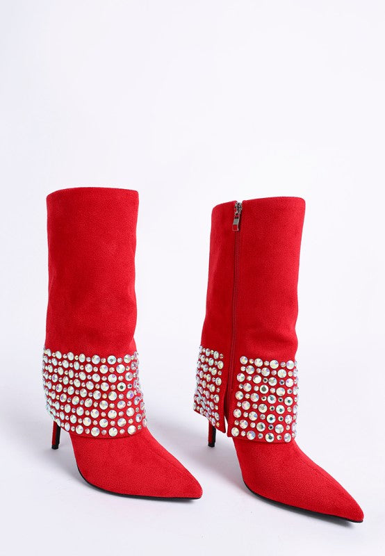 Basso Party Diamante Studded Stiletto Boots - Tigbul's Variety Fashion Shop