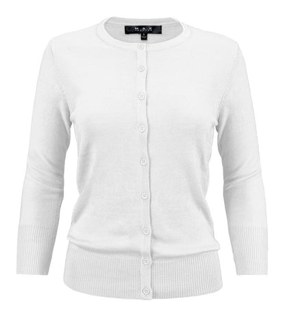 Ladies Crewneck Button Down Knit Cardigan Sweater - Tigbul's Variety Fashion Shop