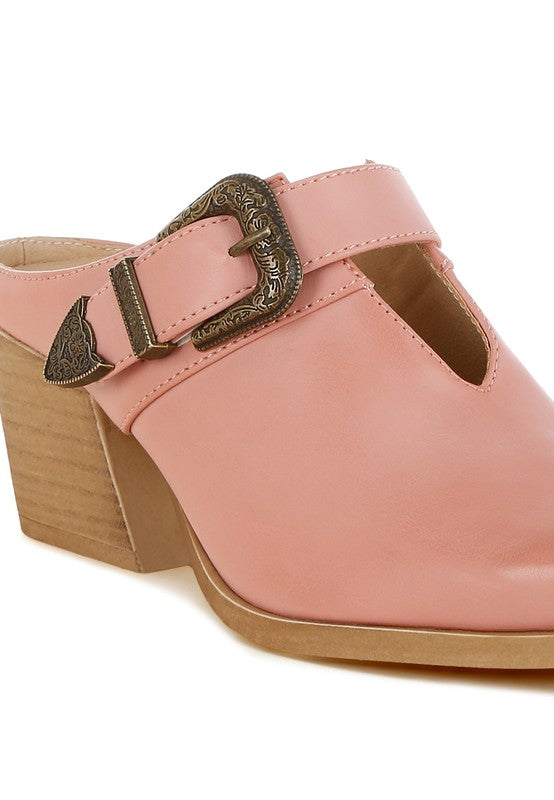 Holler Carved Buckle Statement Mules - Tigbul's Variety Fashion Shop