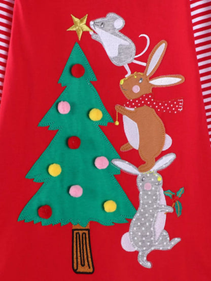 Girls Toddler Christmas Tree With Animals Long Sleeve Dress | Tigbuls