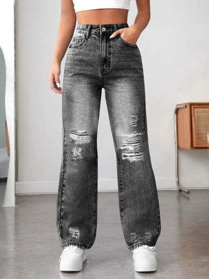 Distressed High Waisted Jeans - Tigbul's Variety Fashion Shop