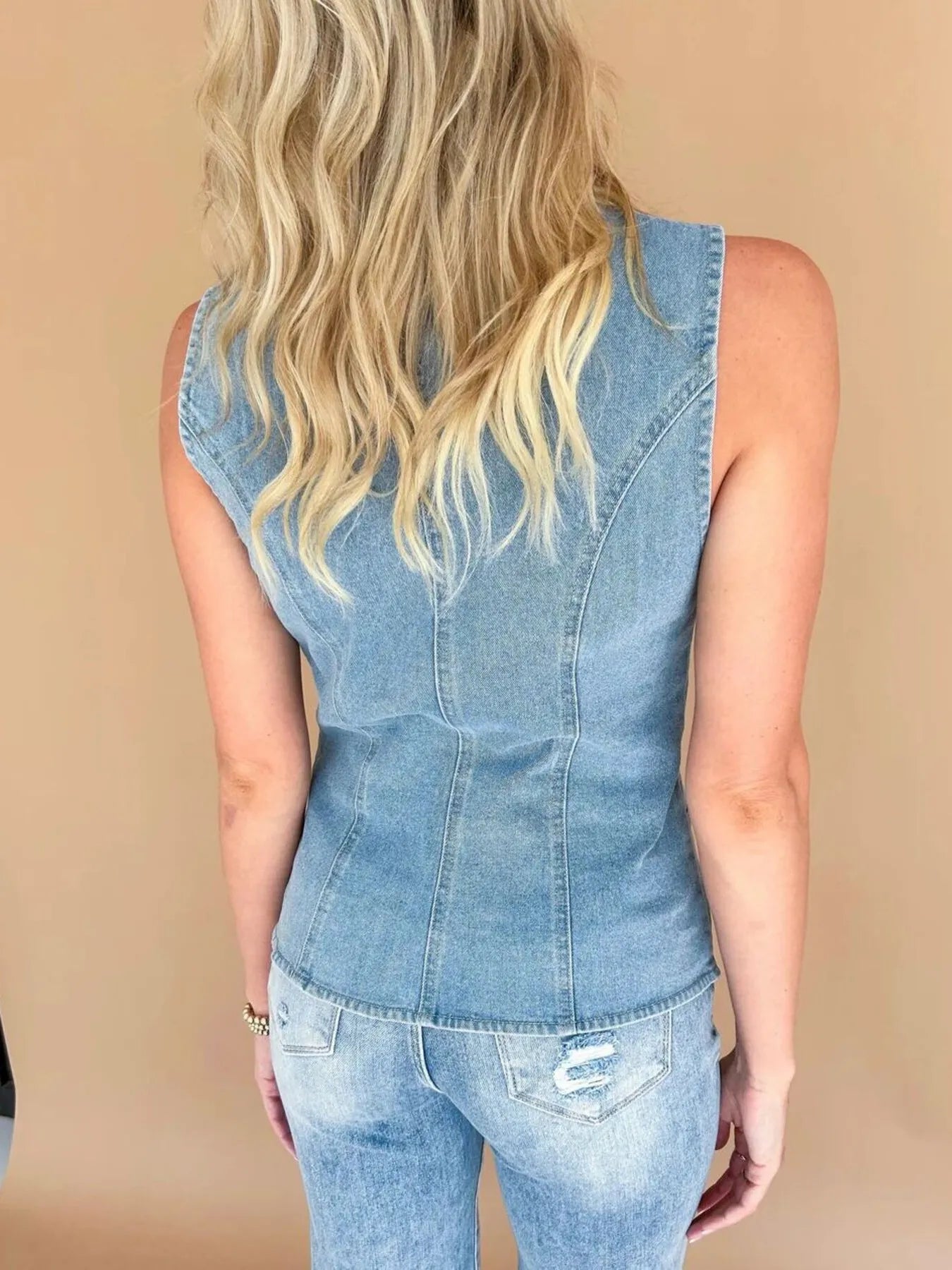 Sleeveless Button-Front Denim Vest - Tigbul's Variety Fashion Shop