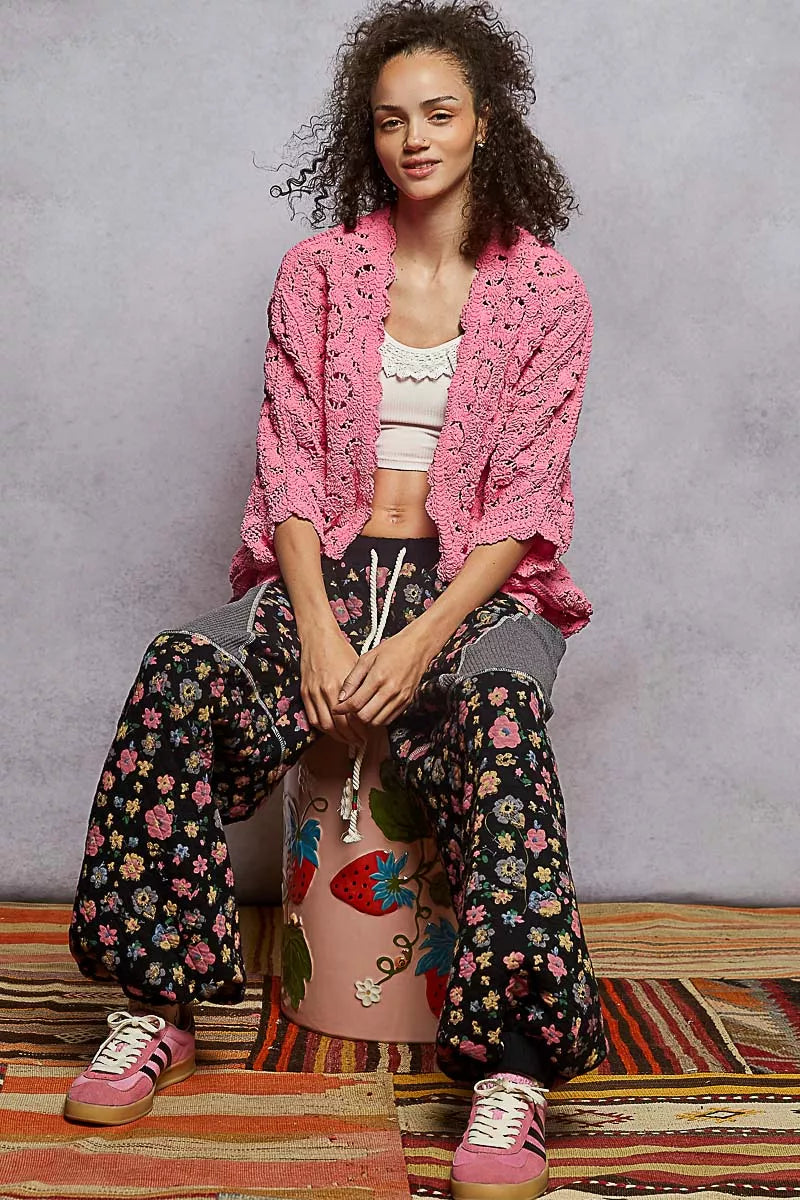 POL Floral Pattern Open Front Cardigan - Tigbul's Variety Fashion Shop