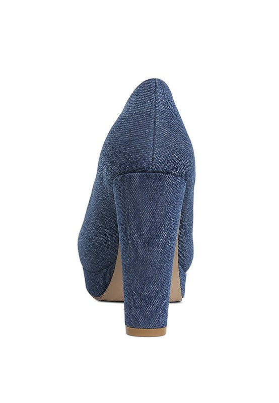 Kostur Denim Blue Block Heel Pumps | Tigbuls Variety