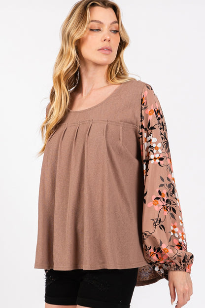 SAGE + FIG Floral Long Sleeve Front Pleated Detail Blouse - Tigbul's Variety Fashion Shop