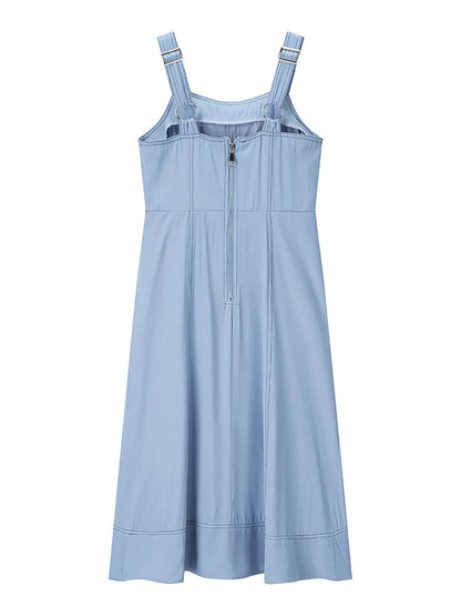 Wide Strap Sweetheart Neck Denim Dress - Tigbul's Variety Fashion Shop