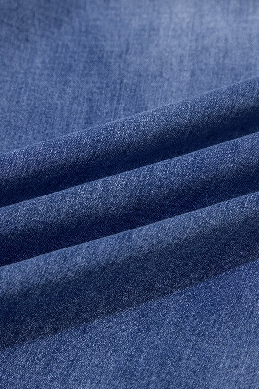 Beau Blue denim fabric close-up with smooth wash and seam lines