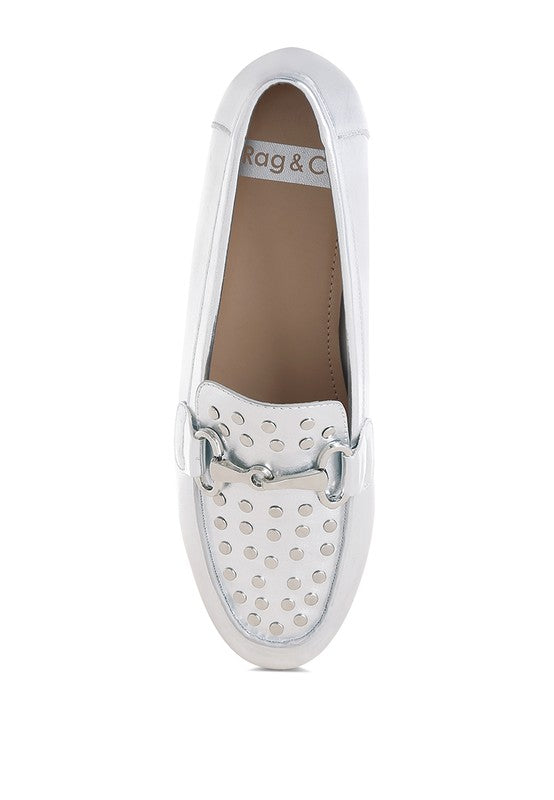 Estafa Horsebit & Studs Metallic Pleather Loafers - Tigbul's Variety Fashion Shop