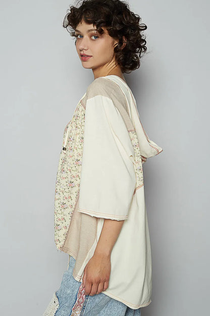 POL Lace-Up Hooded T-Shirt with Paisley Panel Detail - Tigbul's Variety Fashion Shop