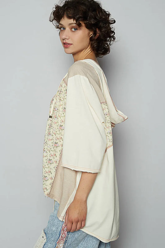 POL Lace-Up Hooded T-Shirt with Paisley Panel Detail - Tigbul's Variety Fashion Shop