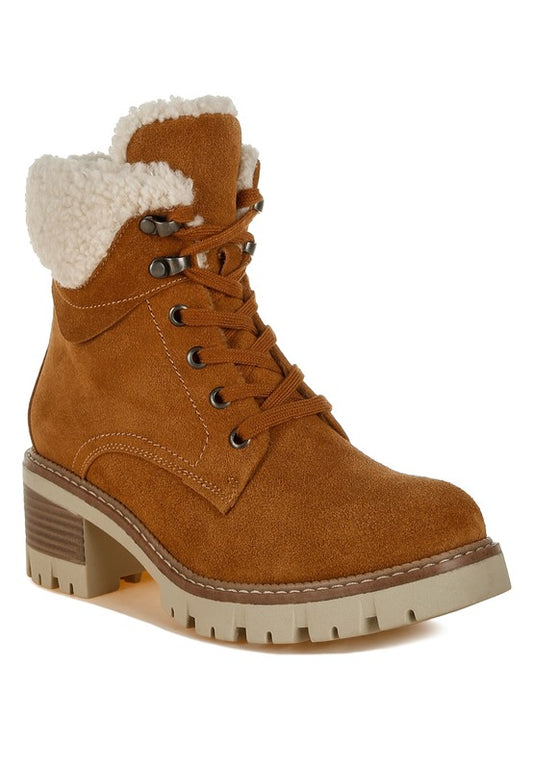 Madoka Fur Collar Chunky Ankle Boots - Tigbul's Variety Fashion Shop