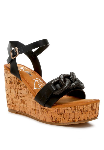 Emelda Cushion Chain Pin Buckle Wedges - Tigbul's Variety Fashion Shop