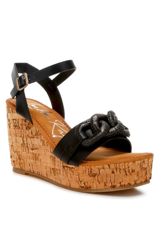 Emelda Cushion Chain Pin Buckle Wedges - Tigbul's Variety Fashion Shop