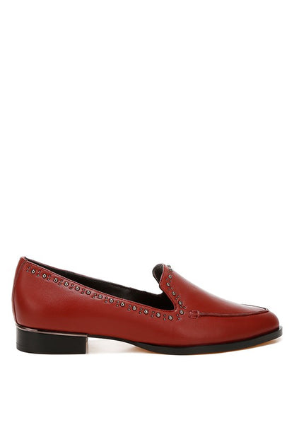 Wolferton Delicate Stud Detail Leather Loafers - Tigbul's Variety Fashion Shop