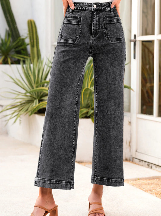 High-Waisted Wide Leg Washed Jeans - Tigbul's Variety Fashion Shop
