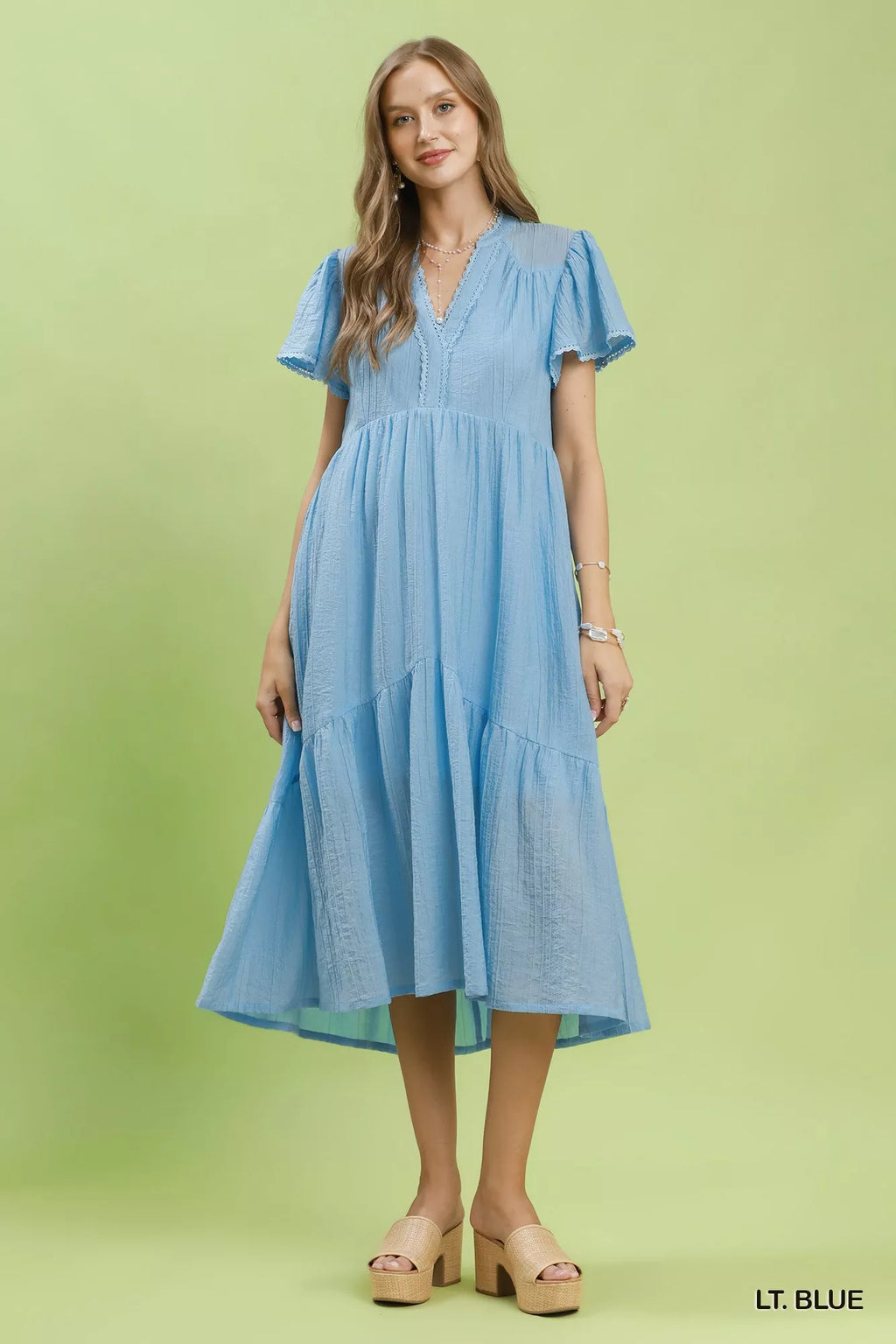 Umgee Textured Tiered Midi Dress with Side Pockets - Tigbul's Variety Fashion Shop