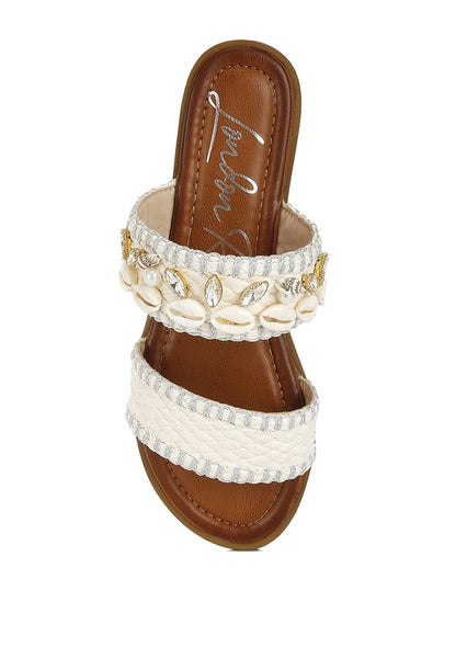 Seashell Raffia Slip on Flat Sandals - Tigbul's Variety Fashion Shop