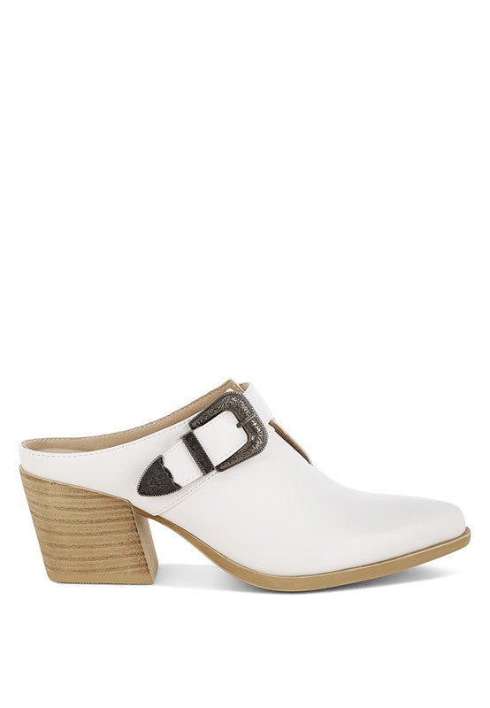 Holler Carved Buckle Statement Mules - Tigbul's Variety Fashion Shop