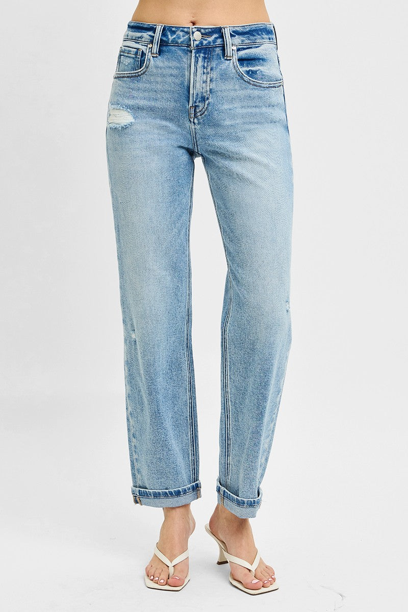 RISEN Full Size High Rise Ankle Boyfriend Distressed Jeans Plus Size - Tigbul's Variety Fashion Shop