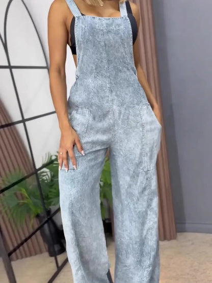 Full Size Wide Leg Washed Denim Overalls Plus Size - Tigbul's Variety Fashion Shop