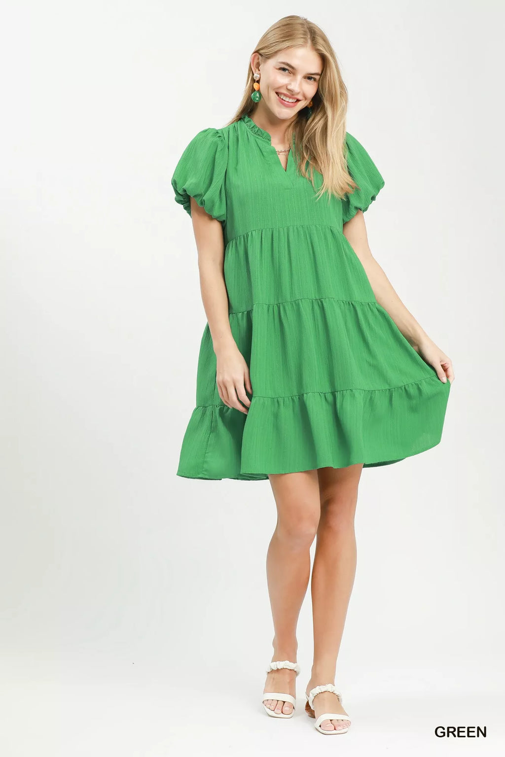 Umgee Puff Sleeve Tiered Babydoll Dress - Tigbul's Variety Fashion Shop