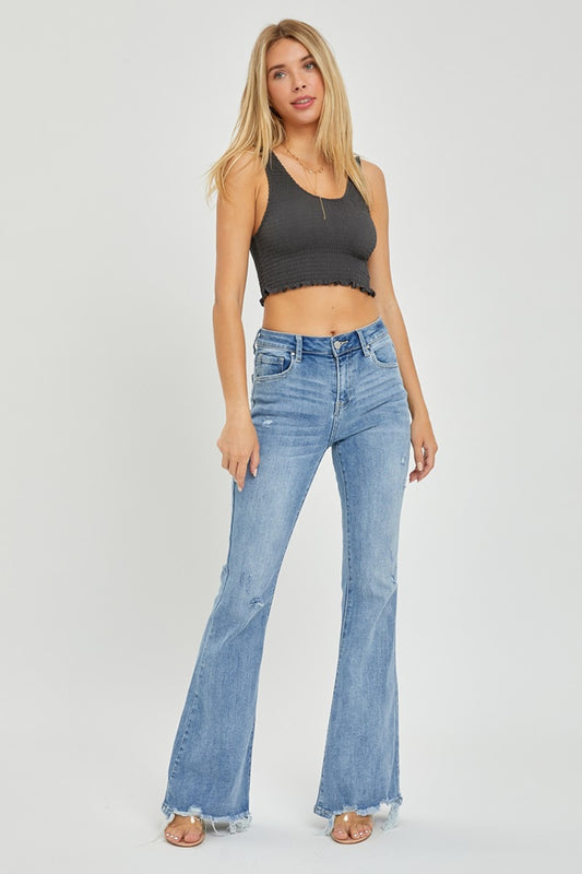 Risen Full Size High Rise Frayed Hem Flare Jeans - Tigbul's Variety Fashion Shop