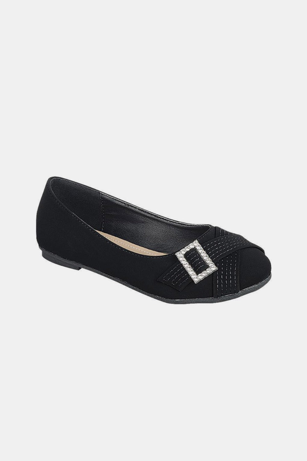 Black Slip On Rhinestone Buckle Ballet Flats - Tigbul's Variety Fashion Shop