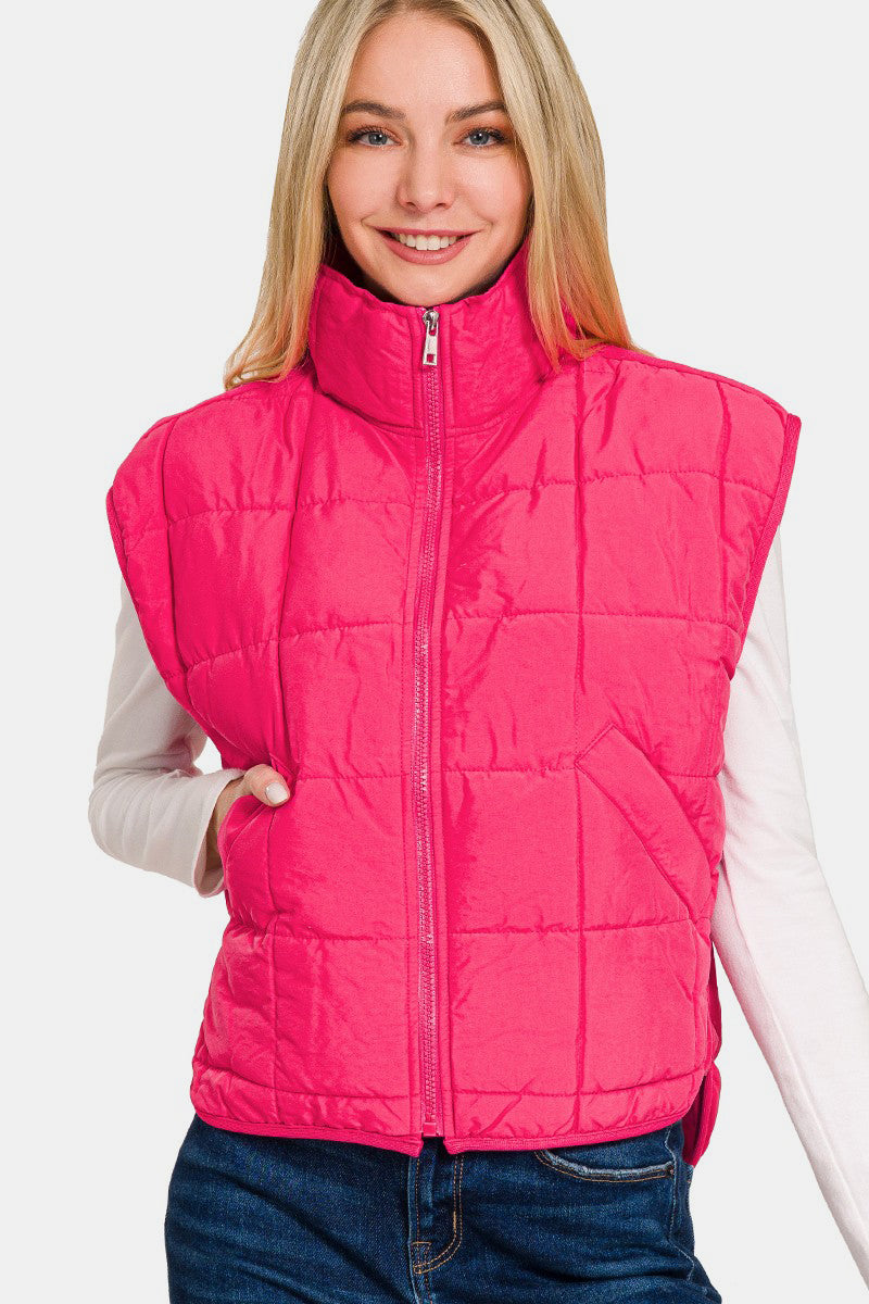 Zenana Zip Up Cropped Puffer Vest with Pockets - Tigbul's Variety Fashion Shop