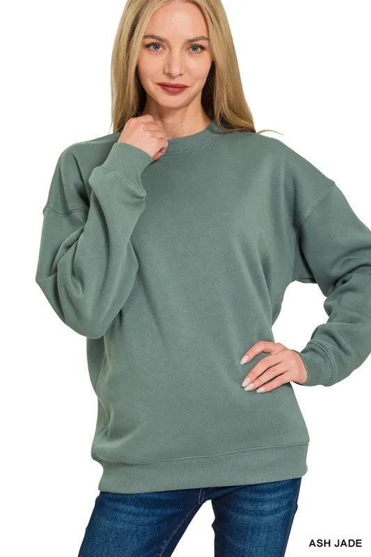 Zenana Fleece Round Neck Sweatshirts - Tigbul's Variety Fashion Shop