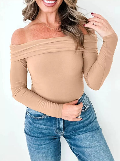 Off Shoulder Long Sleeve Slim Top - Tigbul's Variety Fashion Shop