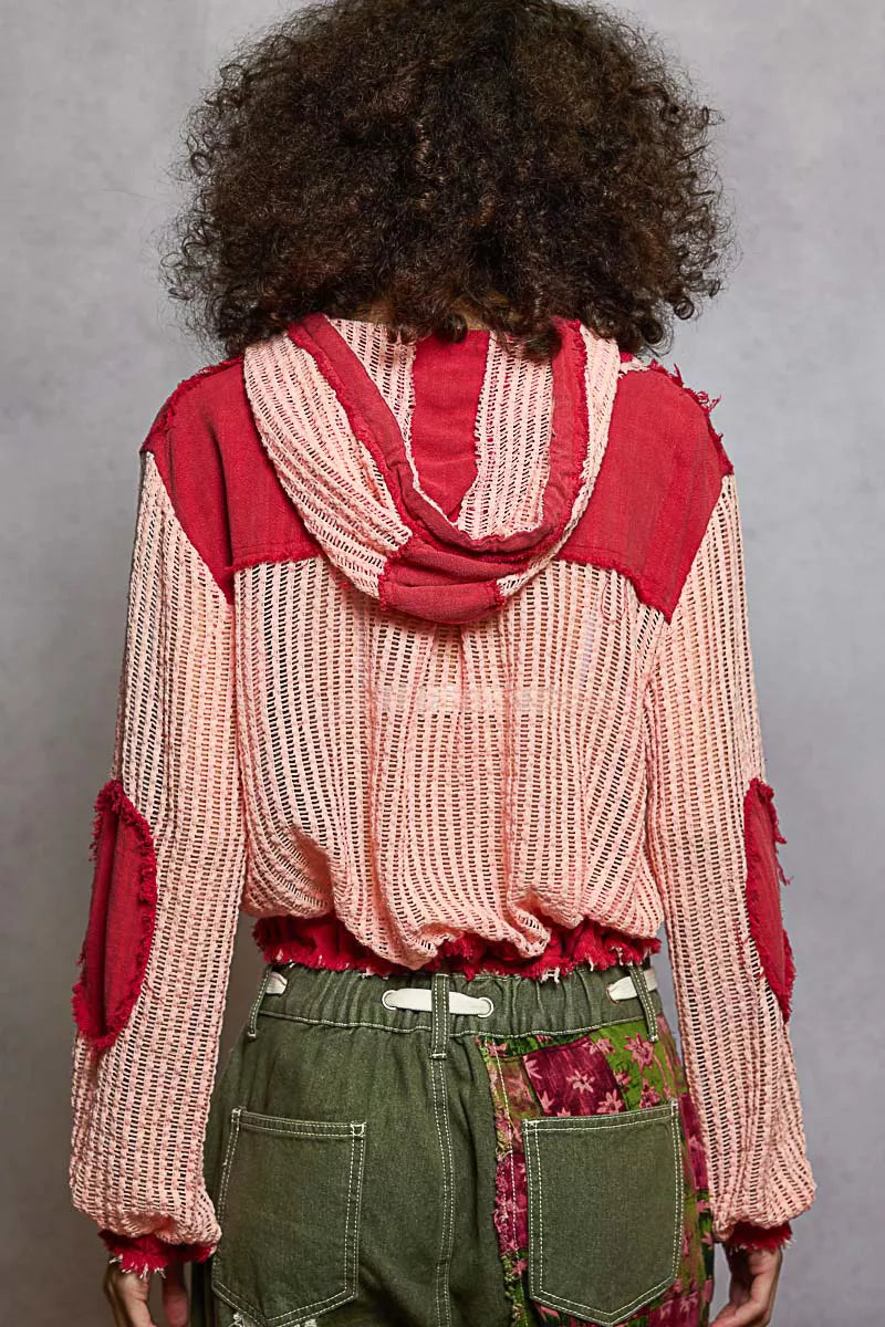 POL Texture Woven Button Down Hooded Shirt with Drawstring Hem - Tigbul's Variety Fashion Shop