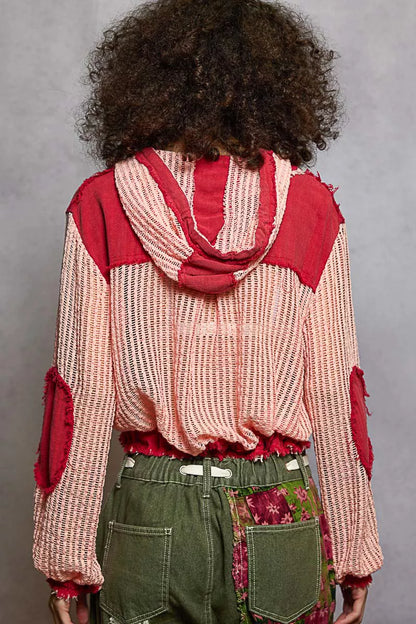 POL Texture Woven Button Down Hooded Shirt with Drawstring Hem - Tigbul's Variety Fashion Shop