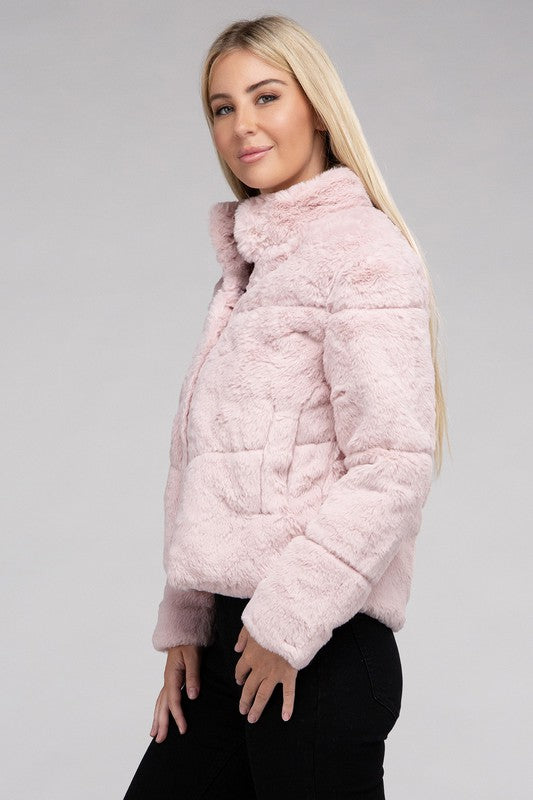 Fluffy Zip-Up Sweater Jacket - Tigbuls Variety Fashion