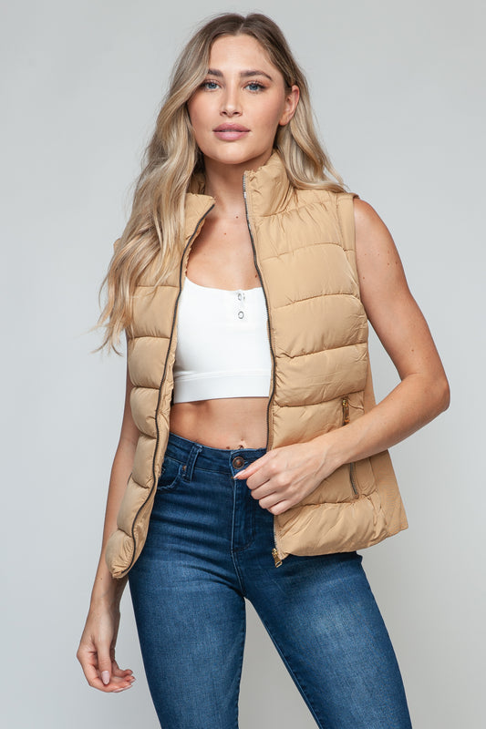 Snobbish Zip Up Turtleneck Vest with Pockets - Tigbul's Variety Fashion Shop