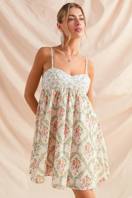 SO ME Mixed Floral Print Sleeveless Mini Dress - Tigbul's Variety Fashion Shop