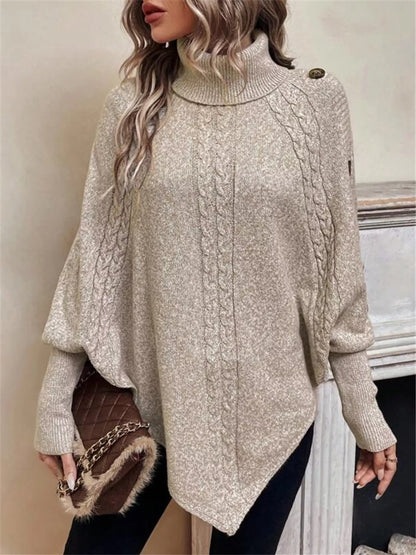 Cable Knit Turtleneck Cape Sweater - Tigbul's Variety Fashion Shop