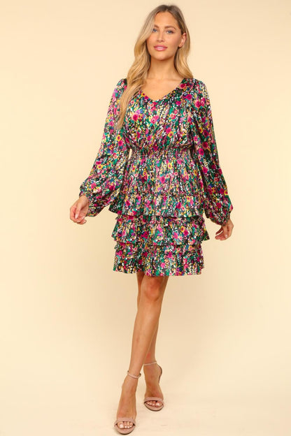 Haptics V-Neck Satin Floral Layered Dress - Tigbul's Variety Fashion Shop