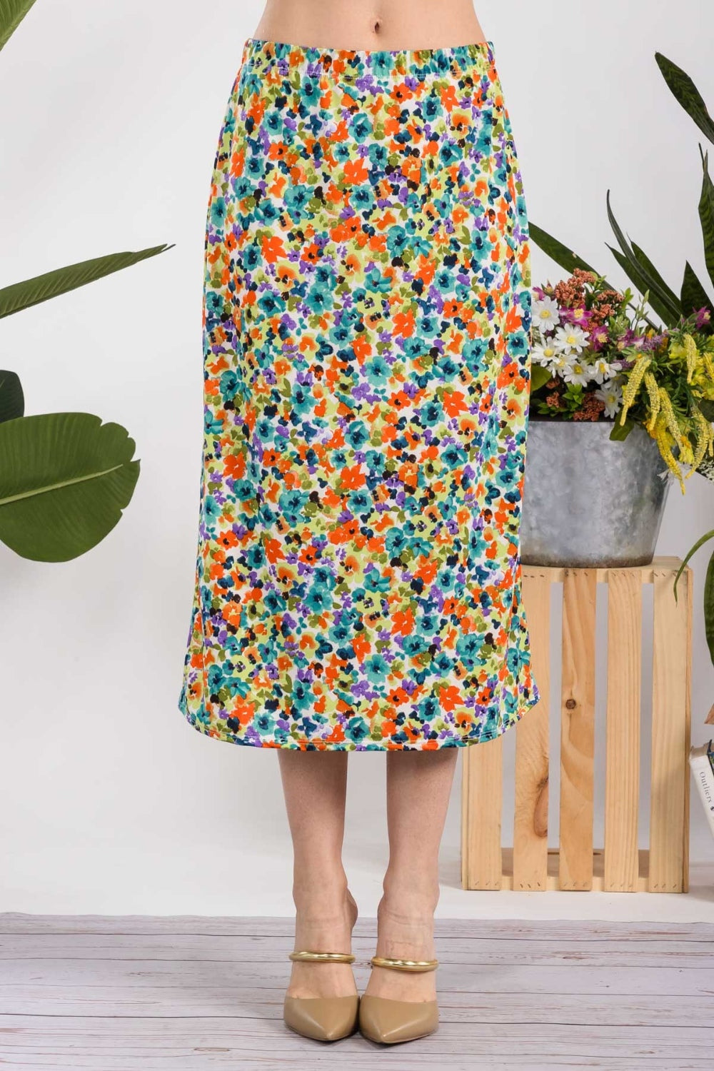 Celeste Full Size Floral A-Line Midi Skirt - Tigbul's Variety Fashion Shop