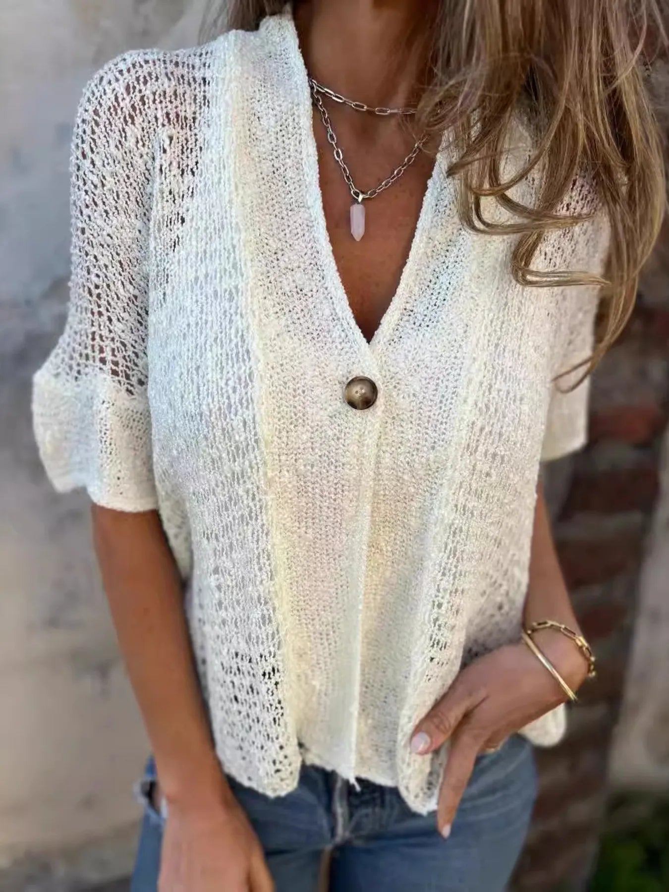Full Size One Button Half Sleeve Cardigan Plus Size - Tigbul's Variety Fashion Shop