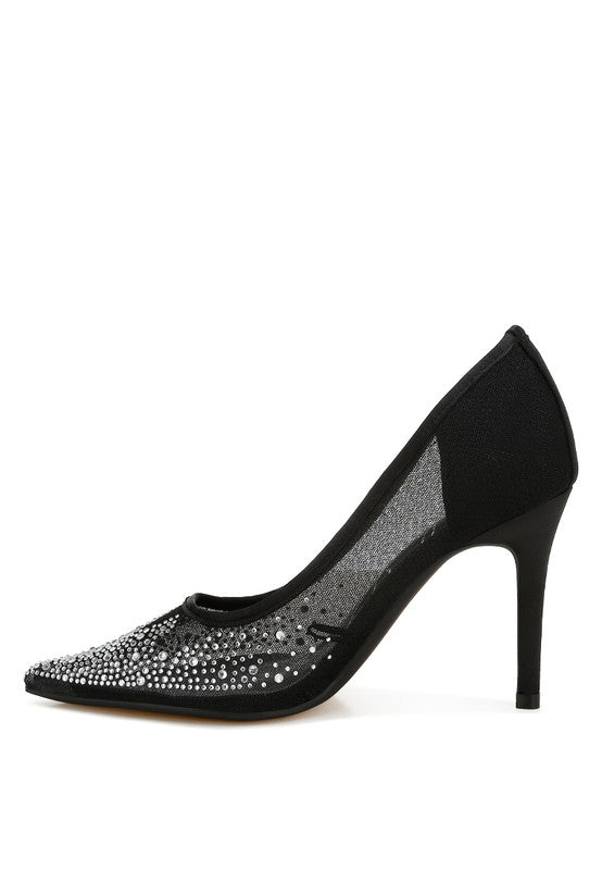 High Ball Mesh Rhinestone Stiletto Pumps - Tigbul's Variety Fashion Shop