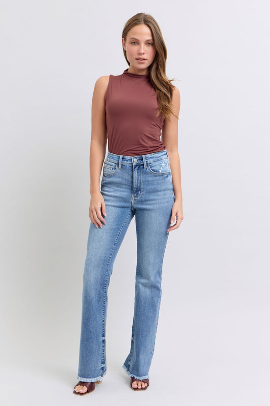 Judy Blue Full Size Raw Hem High Rise Bootcut Jeans - Tigbul's Variety Fashion Shop