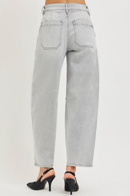 Light Grey Slouchy Cropped Barrel Jeans | Tigbuls Variety Fashion