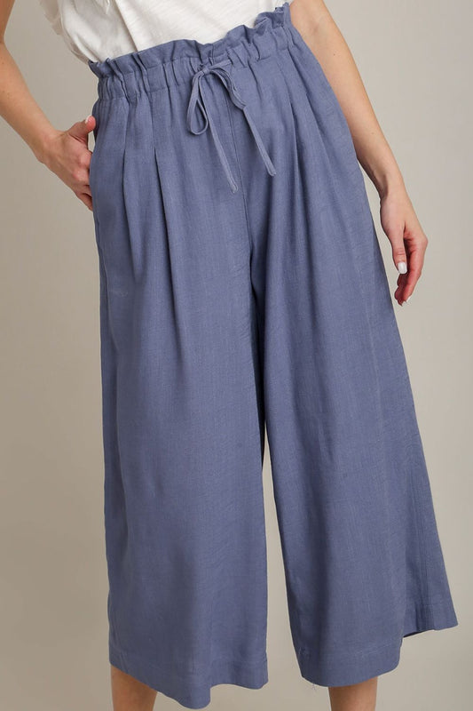 Umgee Full Size Linen Wide Fit Pants with Drawstring Plus Size - Tigbul's Variety Fashion Shop