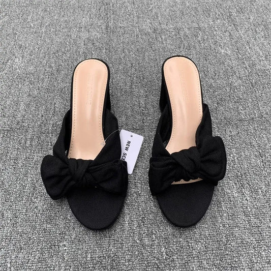 Bow Knot Block Heel Sandals - Tigbul's Variety Fashion Shop