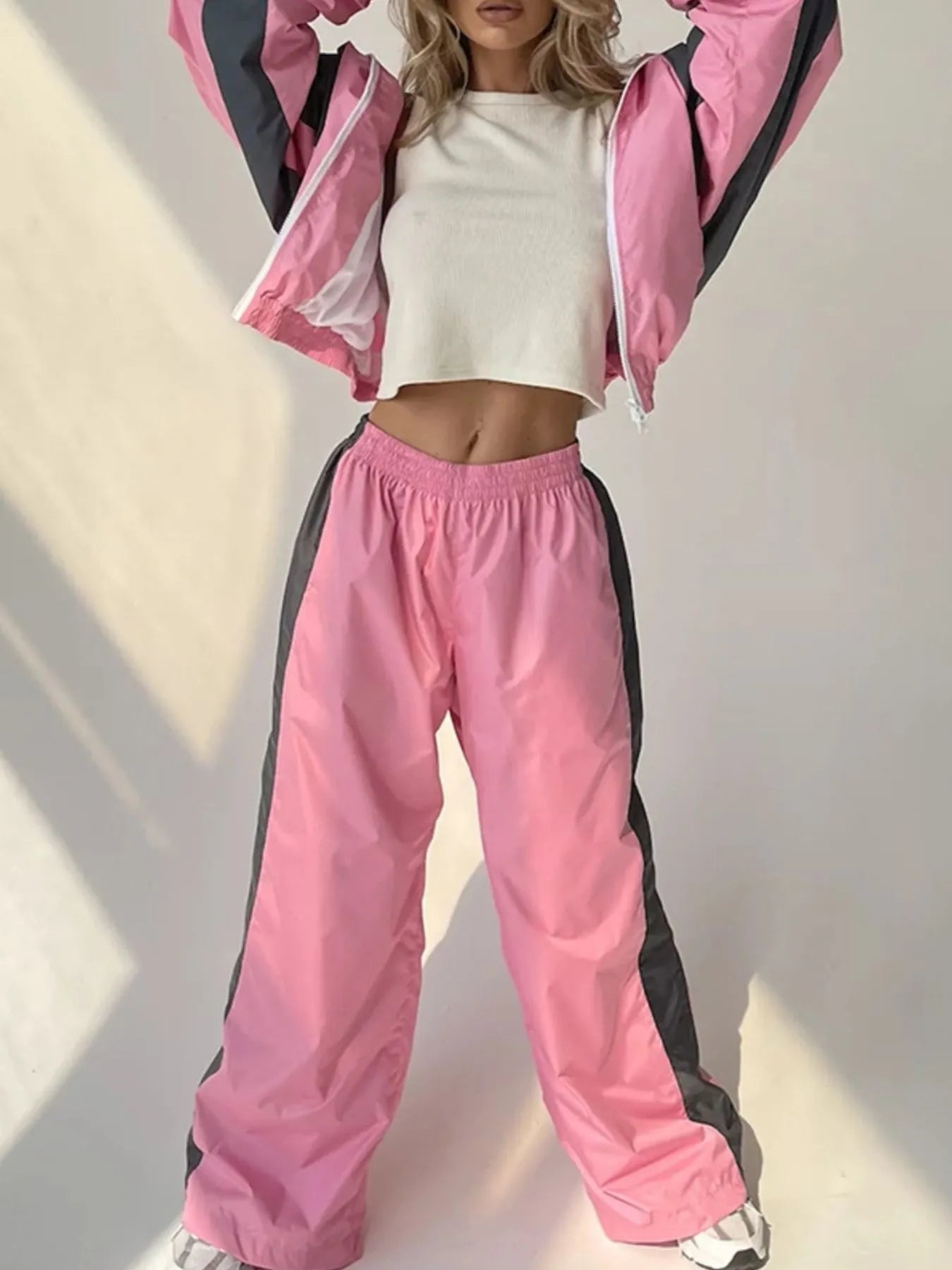 Zip Up Long Sleeve Top and Pants Set - Tigbul's Variety Fashion Shop