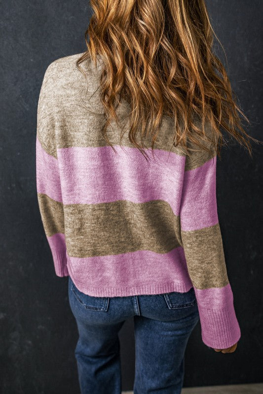Renata Stripe Crew Neck Wide Sleeve Colorblock Swe - Tigbul's Variety Fashion Shop