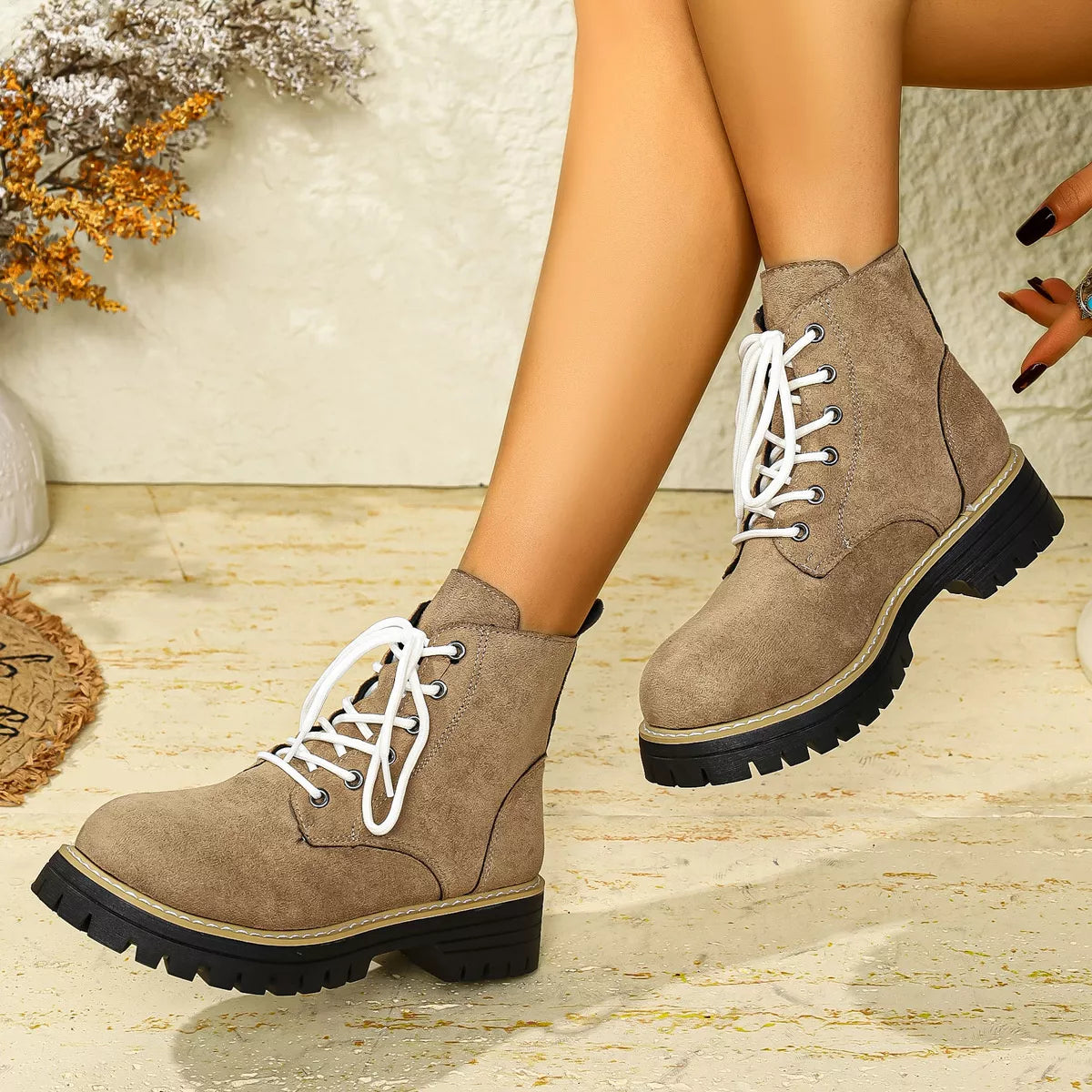 Round Toe Lace Up Boots - Tigbul's Variety Fashion Shop